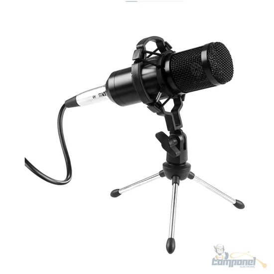 Microfone Condensador Profissional Studio E Tripé Preto
